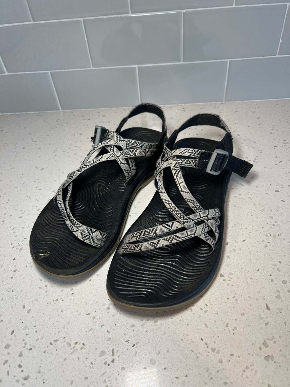 Chaco Women's Black & White Patterned Strap Sandals